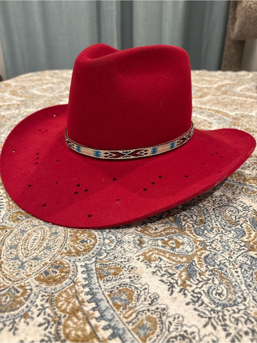Stetson Red Felt Cowboy Hat with Beaded Tribal Band
